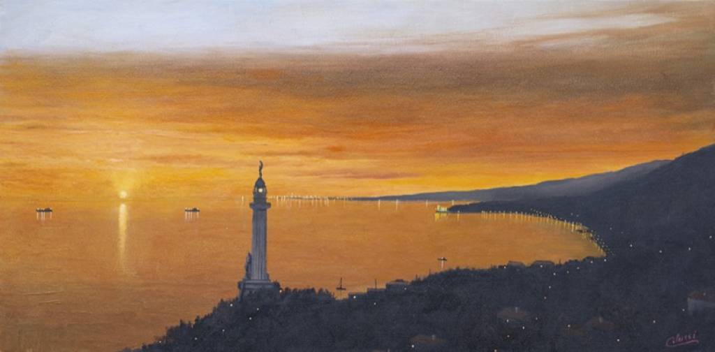 Tramonto sul faro 2021 olio su tela cm 30x60 Tramonto sul faro 2021 olio su tela cm 30x60