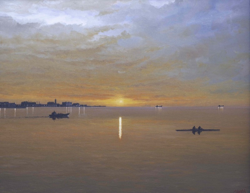 Trieste, tramonto sul mare, 2025 - olio su tavola - cm. 44x44 Trieste, tramonto sul mare, 2025 - olio su tavola - cm. 44x44