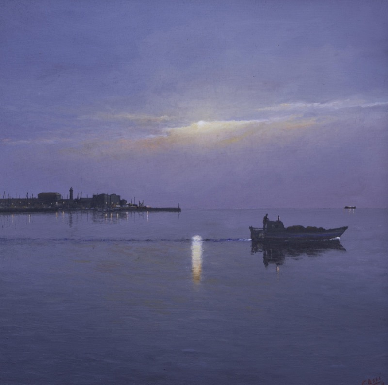 Trieste tramonto sul mare 2025 - olio su tavola - cm. 44x44 Trieste tramonto sul mare 2025 - olio su tavola - cm. 44x44