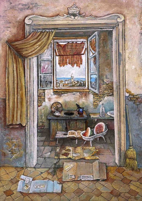 Aldo Bressanutti - Angurie - olio su tavola - cm. 35x25 Aldo Bressanutti - Angurie - olio su tavola - cm. 35x25
