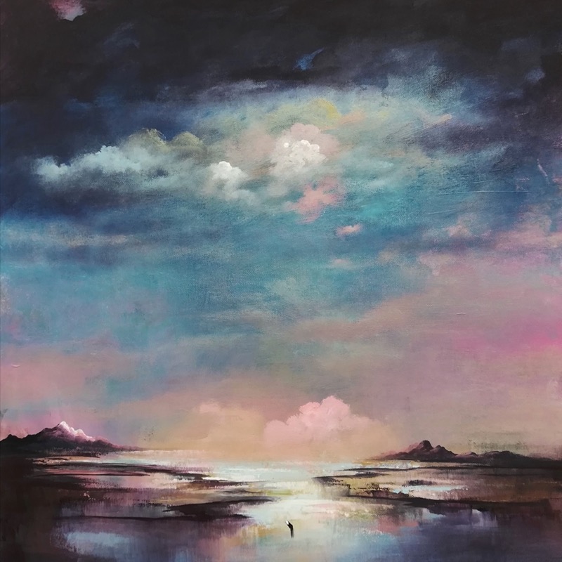 Claudio Mario Feruglio,, azzurro cielo, acrilico su tela cm 50x50, 2019